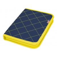 Папка для сервисной книжки и автодокументов "Практик". Формат А5. Искусственная кожа. Цвет: синий с желтой прострочкой "Ромб".
