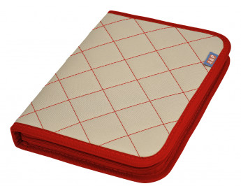 Папка для сервисной книжки и автодокументов "Практик". Формат А5. Цвет: бежевый с красной прострочкой "Ромб".